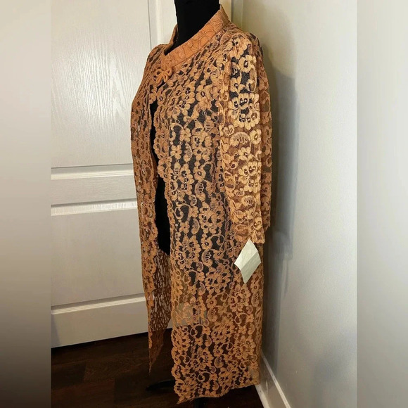 Vintage 1940s Handmade Orange Battenburg Lace Open Front Closure 3/4 Sleeve Coat - Picture 2 of 6